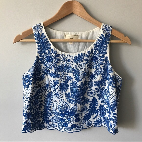 Anthropologie Tops - Anthropologie Floral Leaf Lined Crop Top